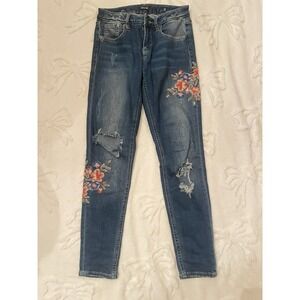Miss Me Jeans Women 25 Ankle Skinny Medium Wash Stretch Embroidered Flowers